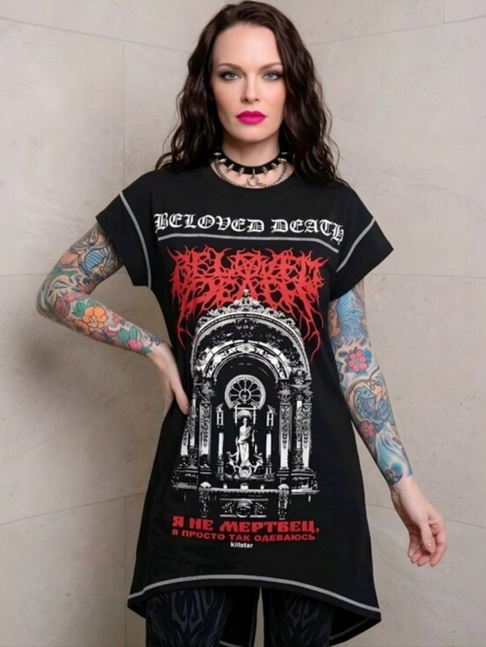Killstar Beloved Death Cathedral High Low Slit Back Tunic Vest Tank Top Shirt M